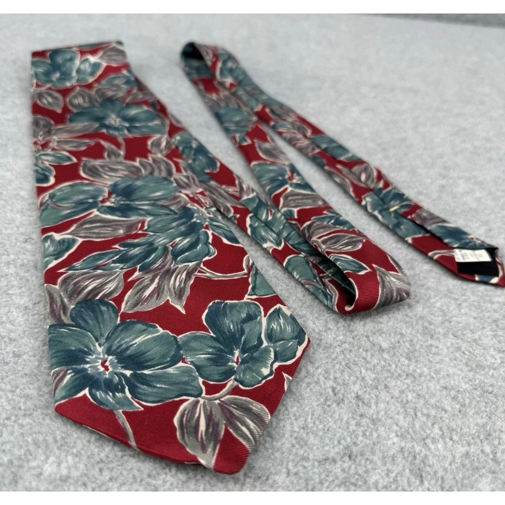 Red Tropical‎ Floral Necktie Hawaiian Hibiscus Print Men's Vacation Tie